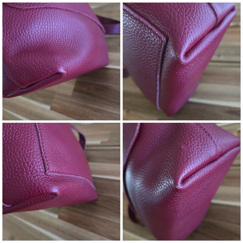 11600 Leather Goods Pebbled Crossbody Bag Burgundy Maroon Handcrafted In Spain - Picture 9 of 14